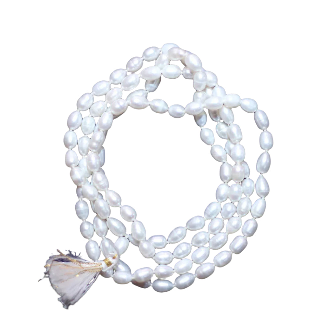 Real Pearl Mala (Oval Shape Beads)