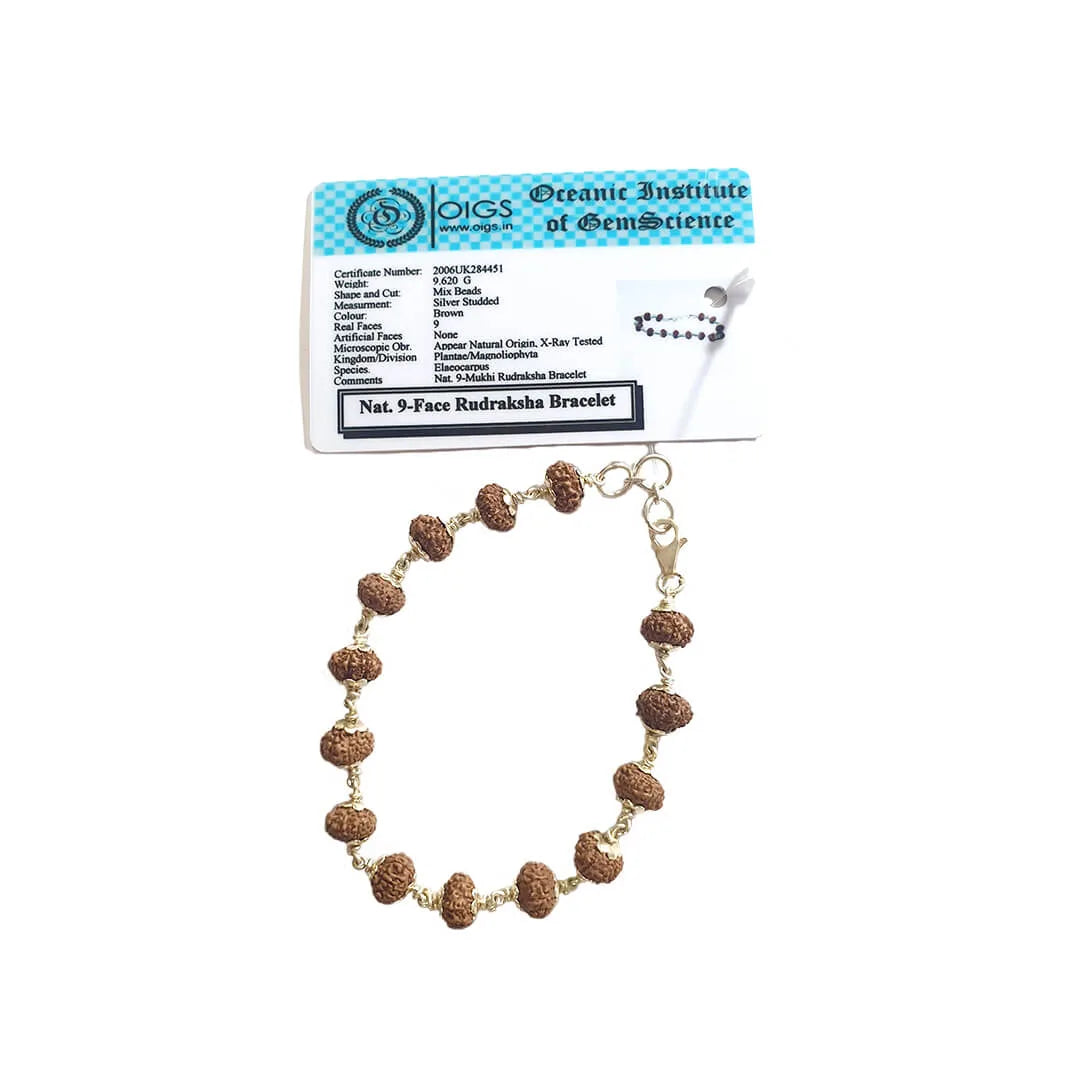 9 Mukhi Rudraksha Bracelet in Pure Silver 92.5ct