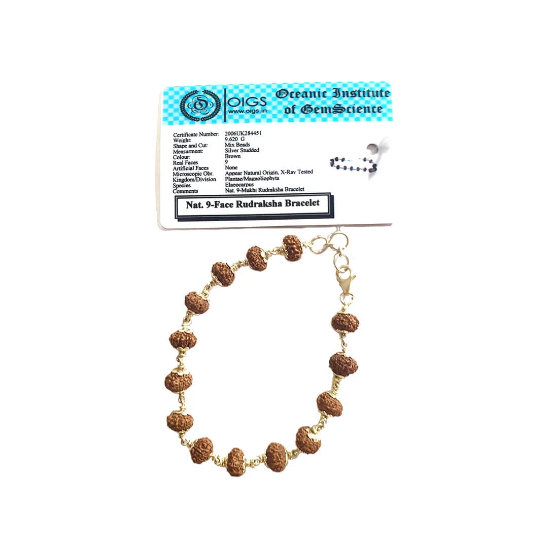 9 Mukhi Rudraksha Bracelet in Pure Silver 92.5ct