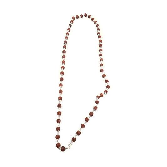 5 Mukhi Rudraksha Mala 54+1 Beads in Pure Silver Capping