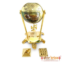 Tortoise Shri Yantra with Sampoorn Yantra Tower in Brass