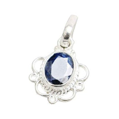 Blue Sapphire (Neelam Gemstone) 7.25 Ratti Pendant in Pure Silver