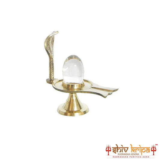 Pure Sphatik (rock crystal) Shivling with brass Jalhari set