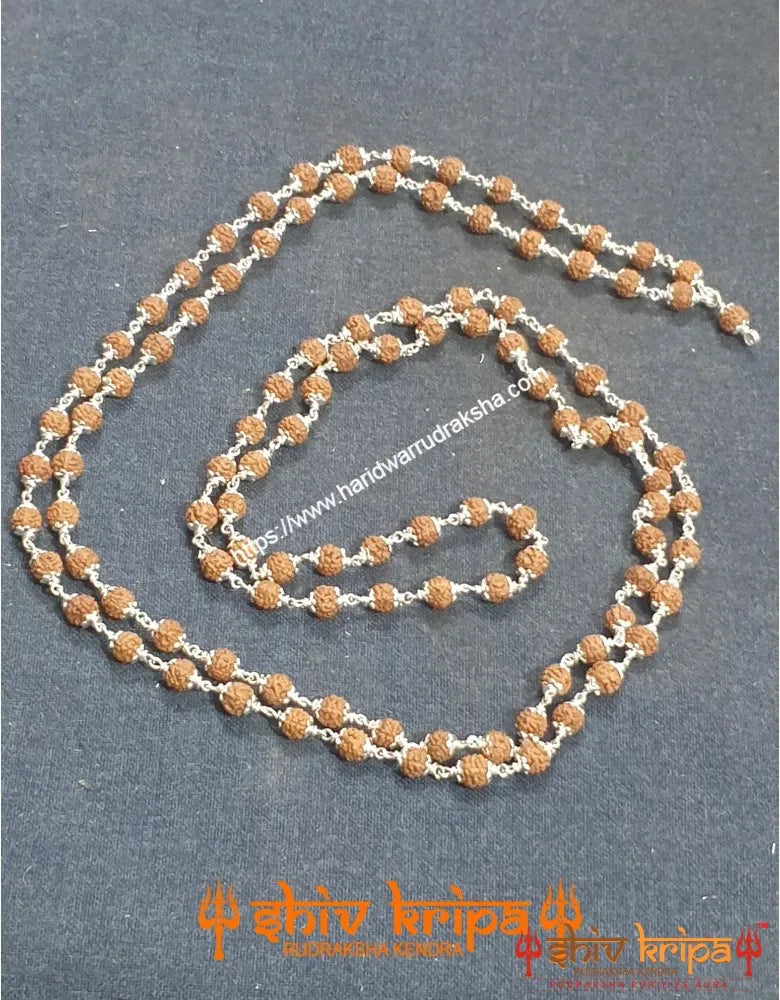 5 Mukhi Rudraksha Mala in Pure Silver