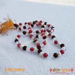 Rudraksha, Pearl, Coral & Sphatik Combination mala