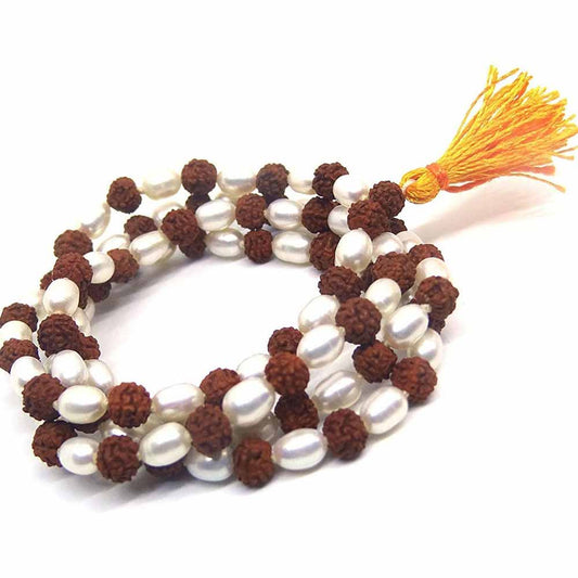 Rudraksha & Pearl Mala 54+54+1 beads