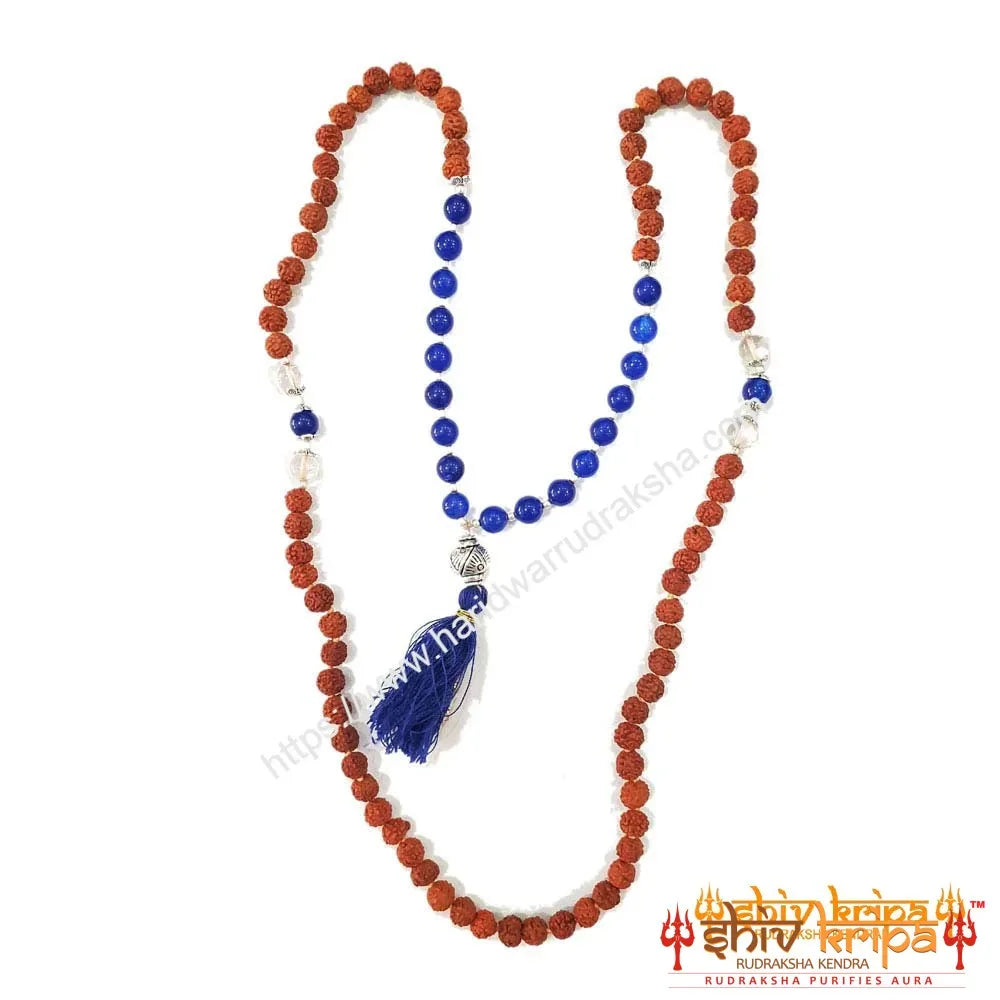 Rudraksha Mala with Blue Ones Stone & Sphatik