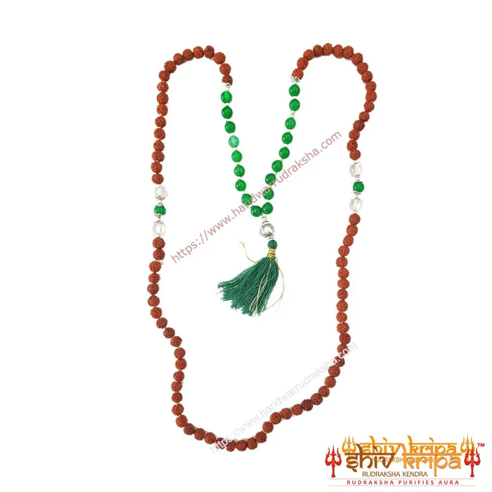 Rudraksha Mala with Green Onyx and Sphatik