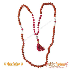 Rudraksha Mala with Red Onyx and Sphatik