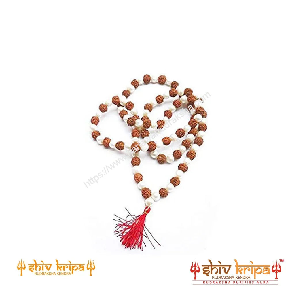 Rudraksha Mala with Round Pearl (Moti)